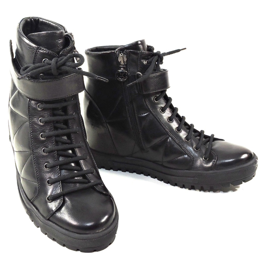 ALBERTO CICCIOLI FOR ZENUX 🇮🇹 WOMEN'S BLACK LEATHER WEDGE WINTER BOOTIE